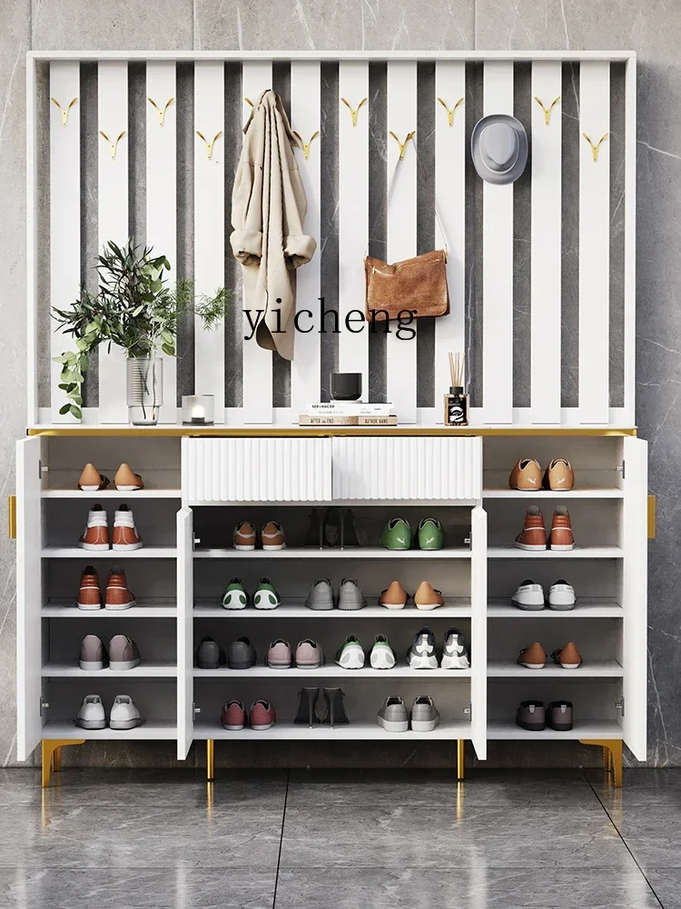 Zf light luxury shoe cabinet partition with hanger integrated against the wall entrance multi-functional storage cabinet