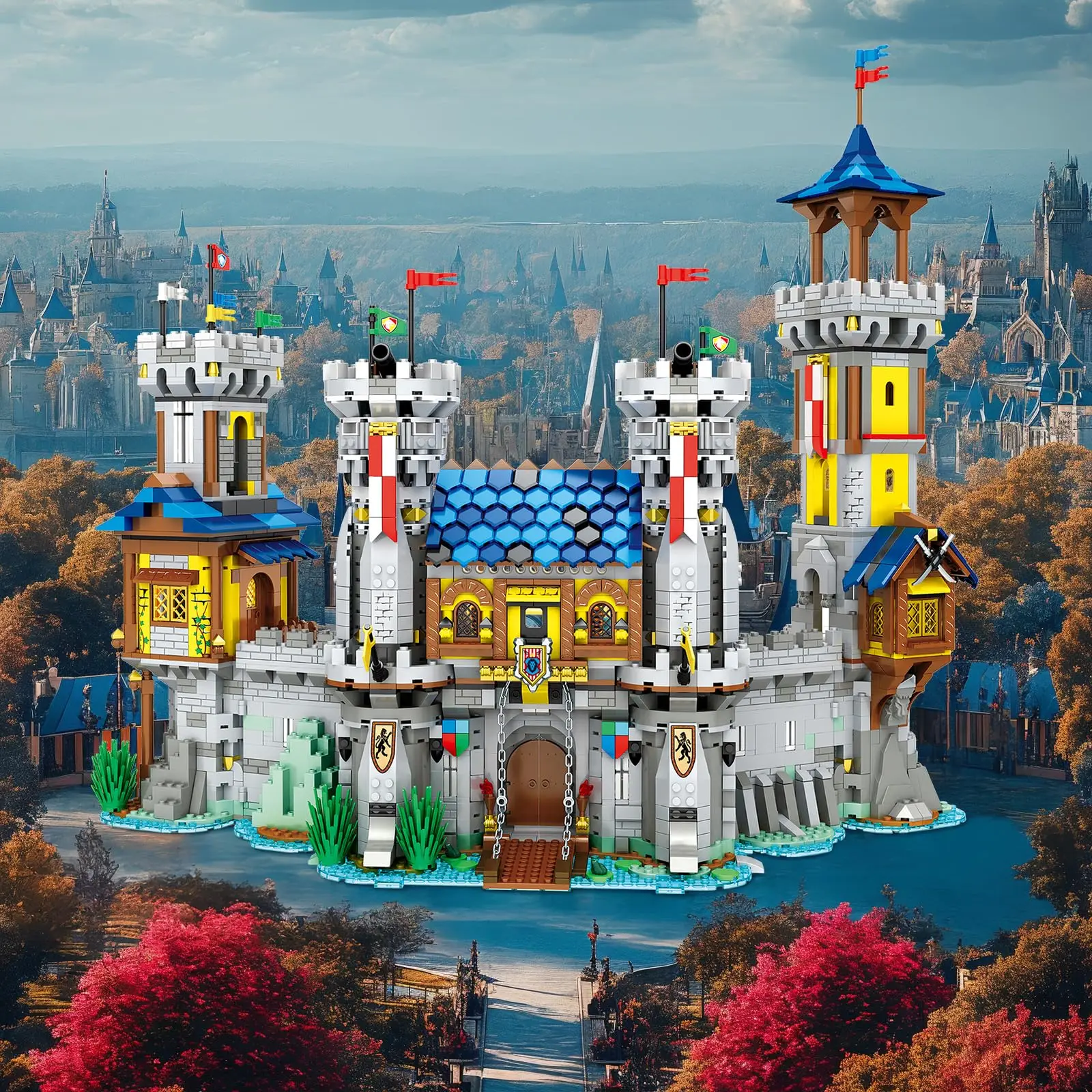 2722PCS Mittelalterliche Burg Gebäude Kits Kreative 3 in 1 Haus Gebäude Modell Erwachsene Sammlung Architektur Set Spielzeug Geschenk für Jungen
