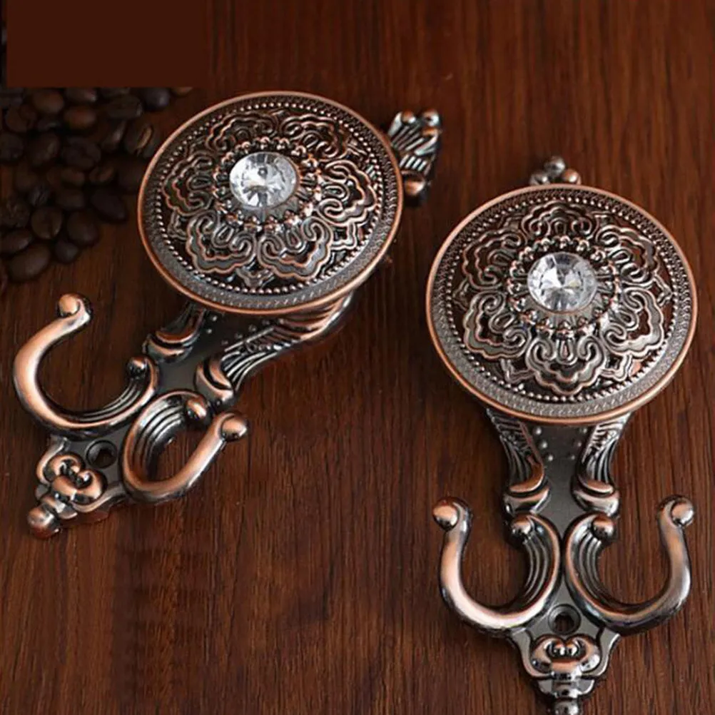 2Pcs Vintage European Curtain Hooks Classic Zinc Alloy Wall Mounted Curtain Holdbacks for Drapes Towels Coats Rustic Style