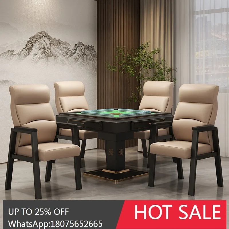 HLZ  Genuine Leather Mahjong Chair for Game Room, Comfortable Chair for Long Sitting, Set of Four