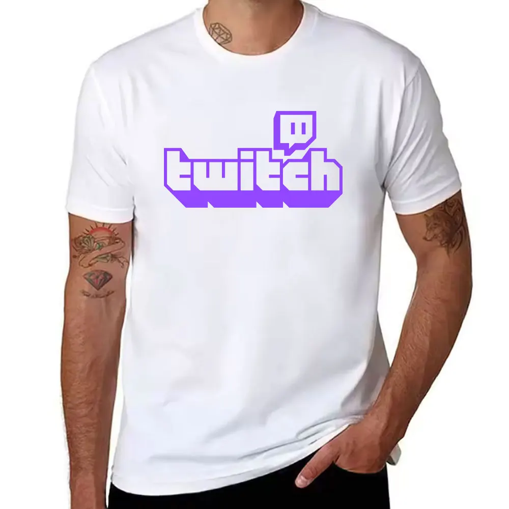 Men's Cotton Twitch Logo Print T-Shirt Casual Short Sleeve Crew Neck Tee for Gamers Streamers Fans Streetwear Tops