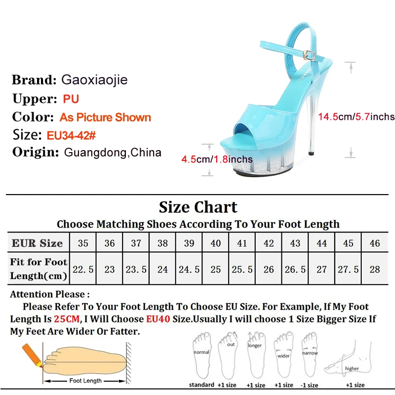 Ankle Buckle Strap Summer Pole Dance Shoes 14.5CM Transparent Thin Heel High Heels Nightclub Women Platform Sandals Plus Size 42