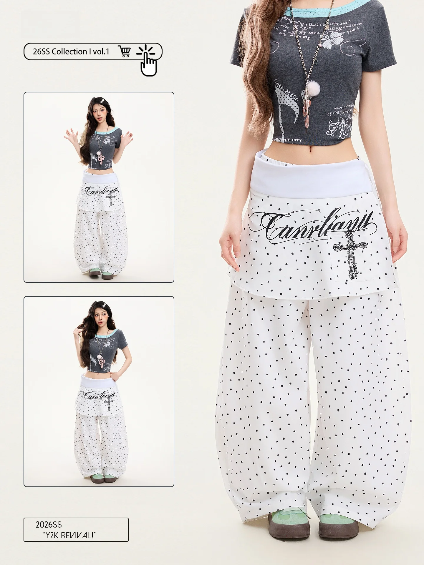 

PBB Subculture Casual Pants Women's Loose Age-Defying Gentle Knife Wide Leg Pants Star Print Casual Trousers High Waist Elast...