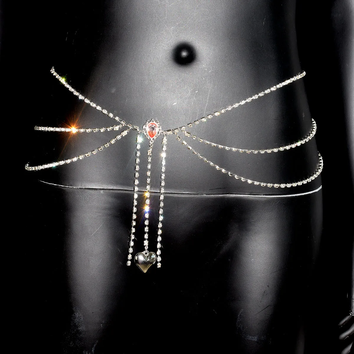 Sexy Sparkling RhinestoneTassels Waist Jewelry Belly Dance Female Body Chain Stage Show Accessories