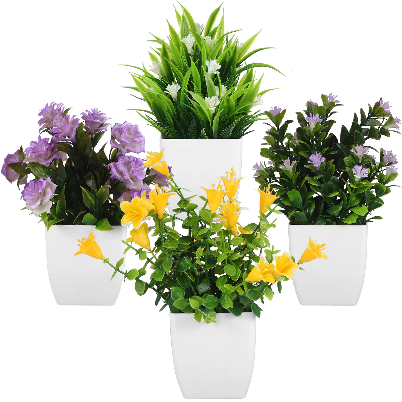 

4Pcs High Quality Artificial Plants in Pots Realistic Fake Green Plants for Living Room Bedroom Office Use Fake Potted Plant