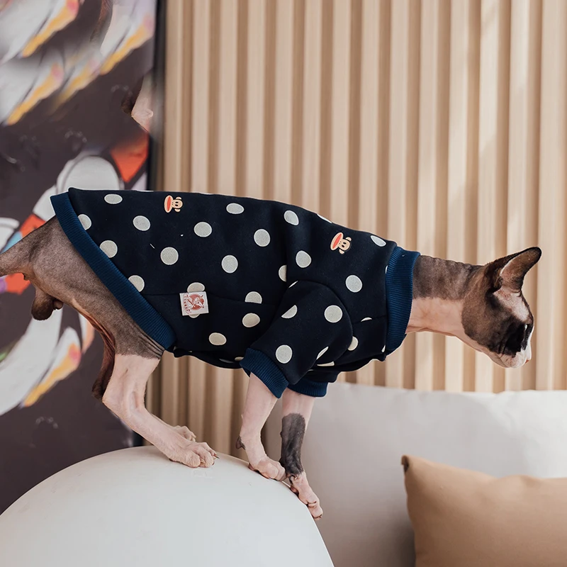 Cotton Baseball Uniform for Sphynx Clothes Winter Long Sleeves Dot Coat For Devon Rex Soft Cartoon Loungewear Jacket For Kittens