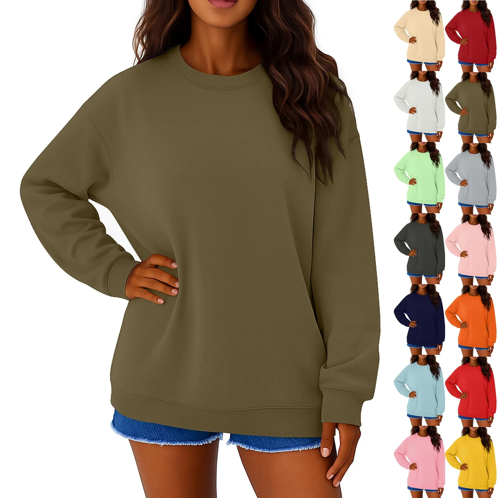 Moletom feminino de cor sólida moda veludo em torno do pescoço solto casual topo pulôver confortável outono inverno pullovers