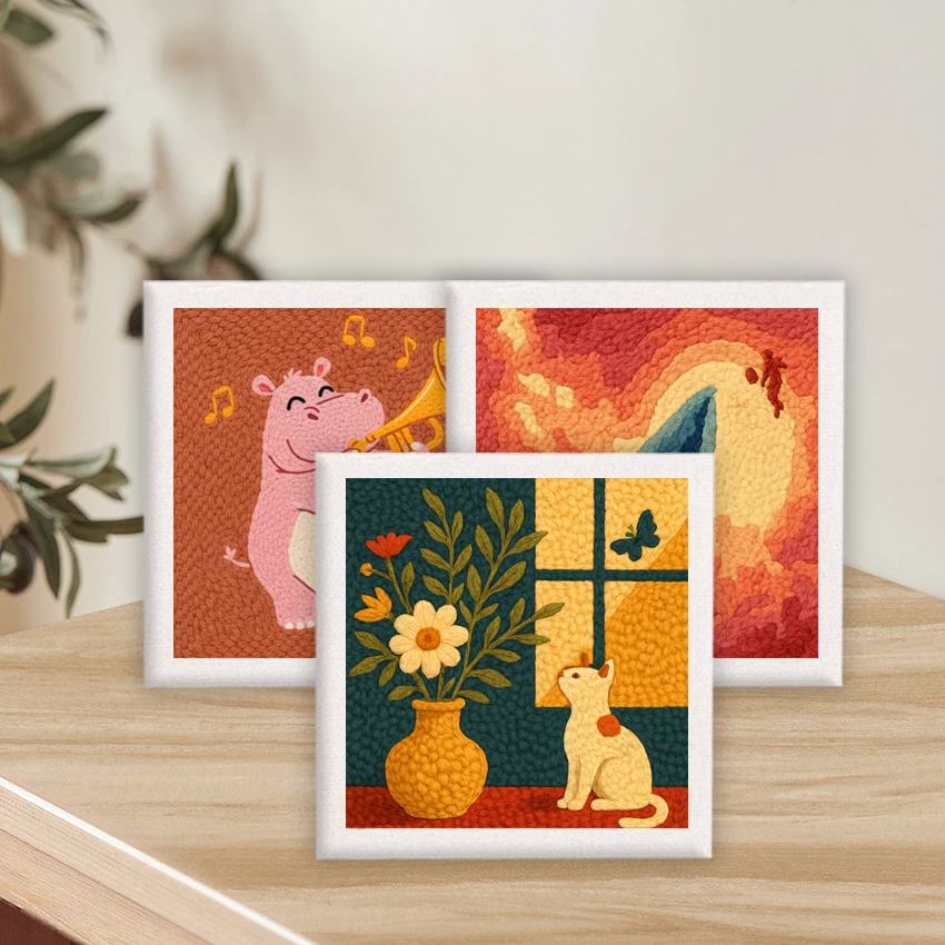 

RUOPOTY Flower And Cat Diy Needle Punch Kit Personalized Gift Craft Supplies Animal Cross Stitch Kits For Beginners Handiwork Ar