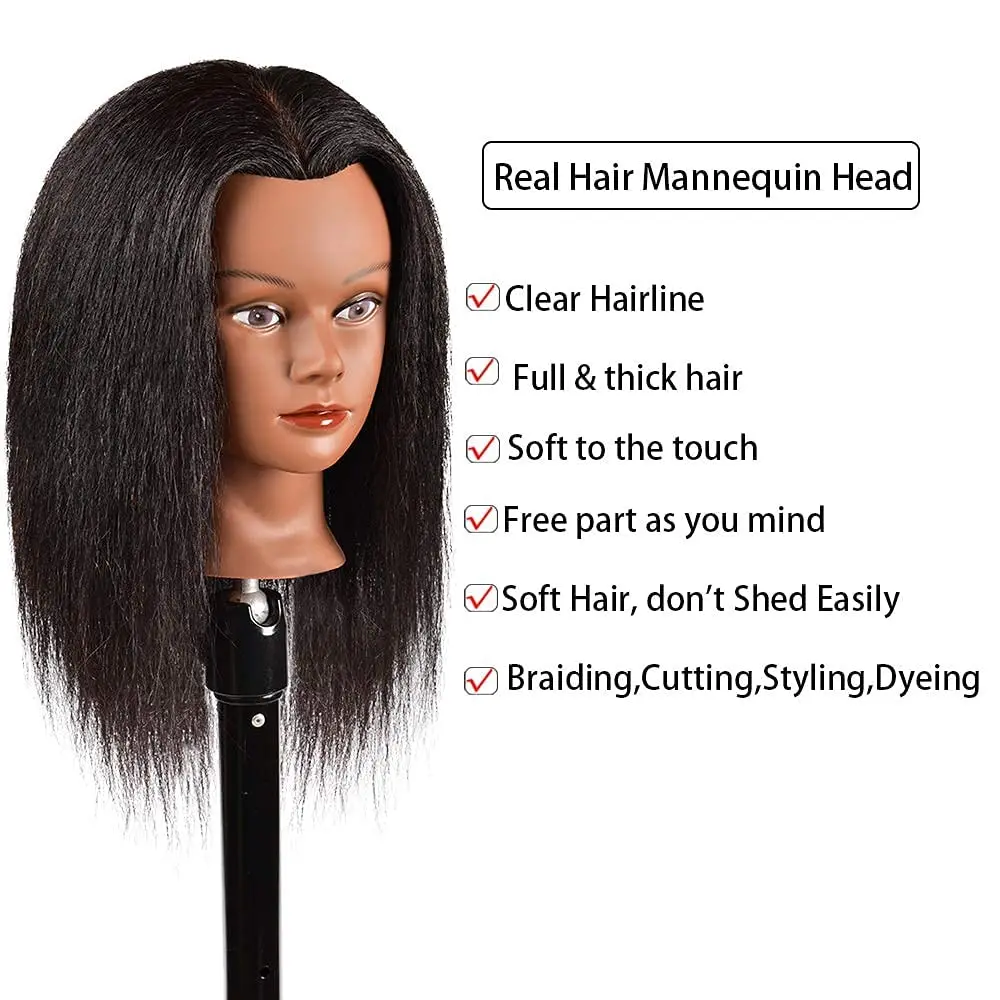 Mannequinหัวผมมนุษย์,16 ",Braidingจัดแต่งทรงผมตุ๊กตาหัว,Beauty School Manikin HEAD,curlingย้อมผมช่างทําผมฝึกTra