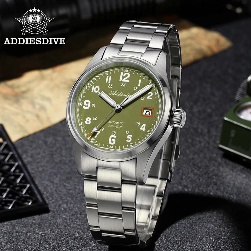 Addiesdive relógio vintage masculino 20bar à prova dwaterproof água 316l aço inoxidável cristal de safira bgw9 relógios mecânicos automáticos luminosos