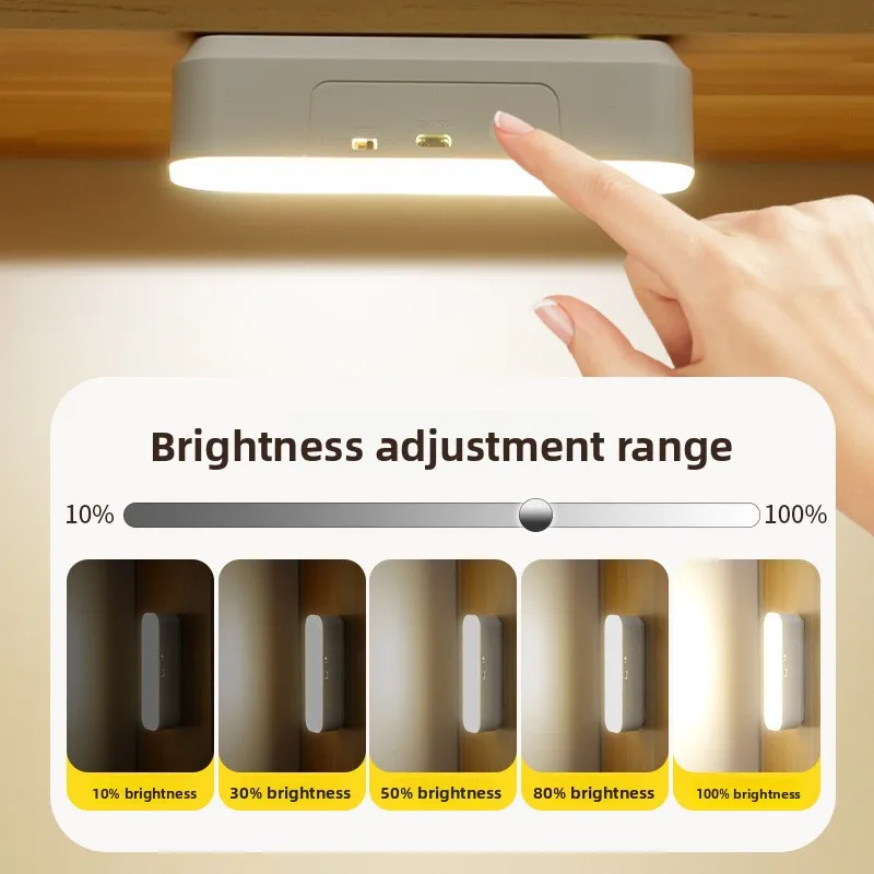 Human Induction Magnetic Wall Lamp Touch Button 3 Tone LED Night Light Rechargeable Desk Bedside Decor Light