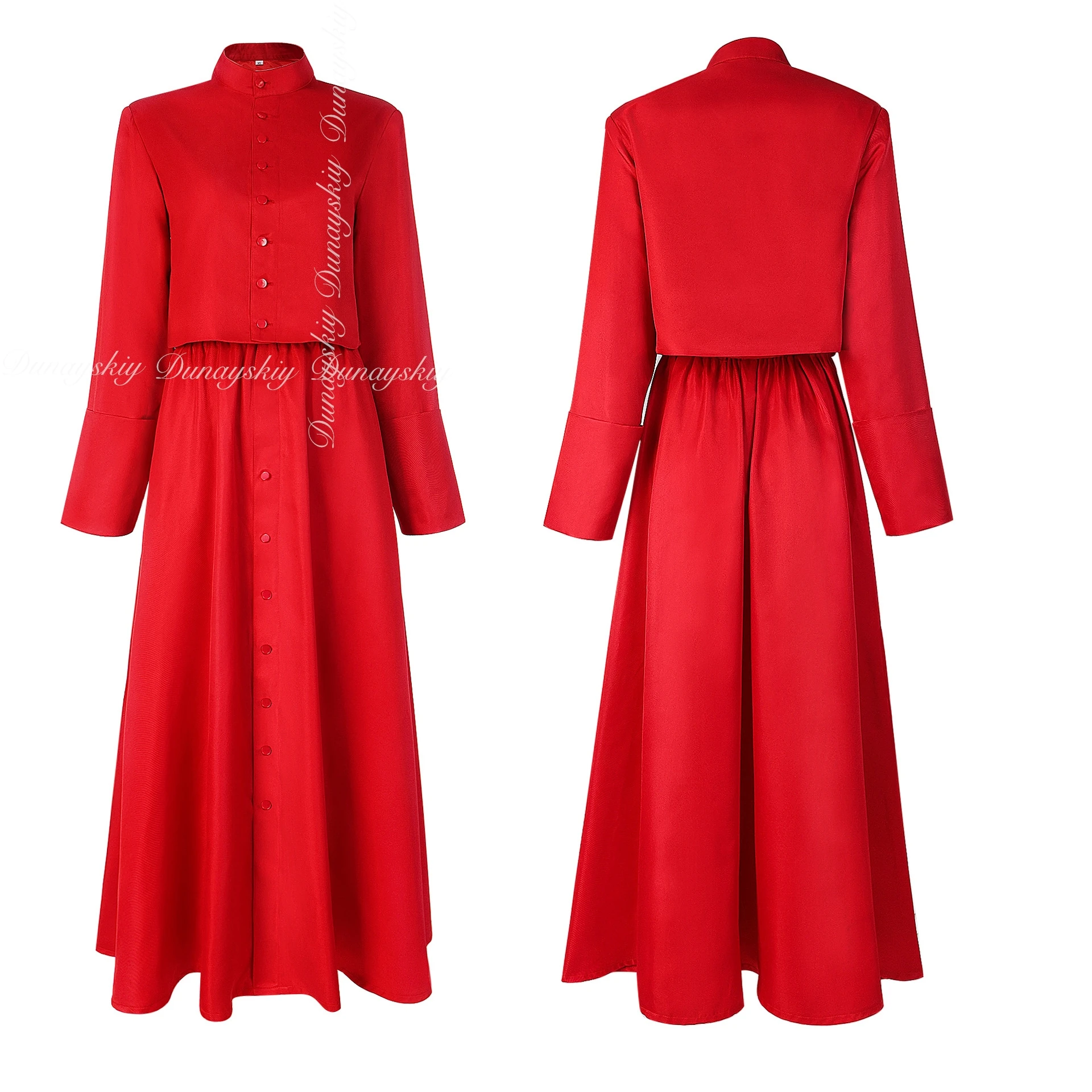 할로윈 여성 무대 코스프레 의상, 스커트 셔츠 포함 사제 코스프레 빨간색 목사 의상 세트