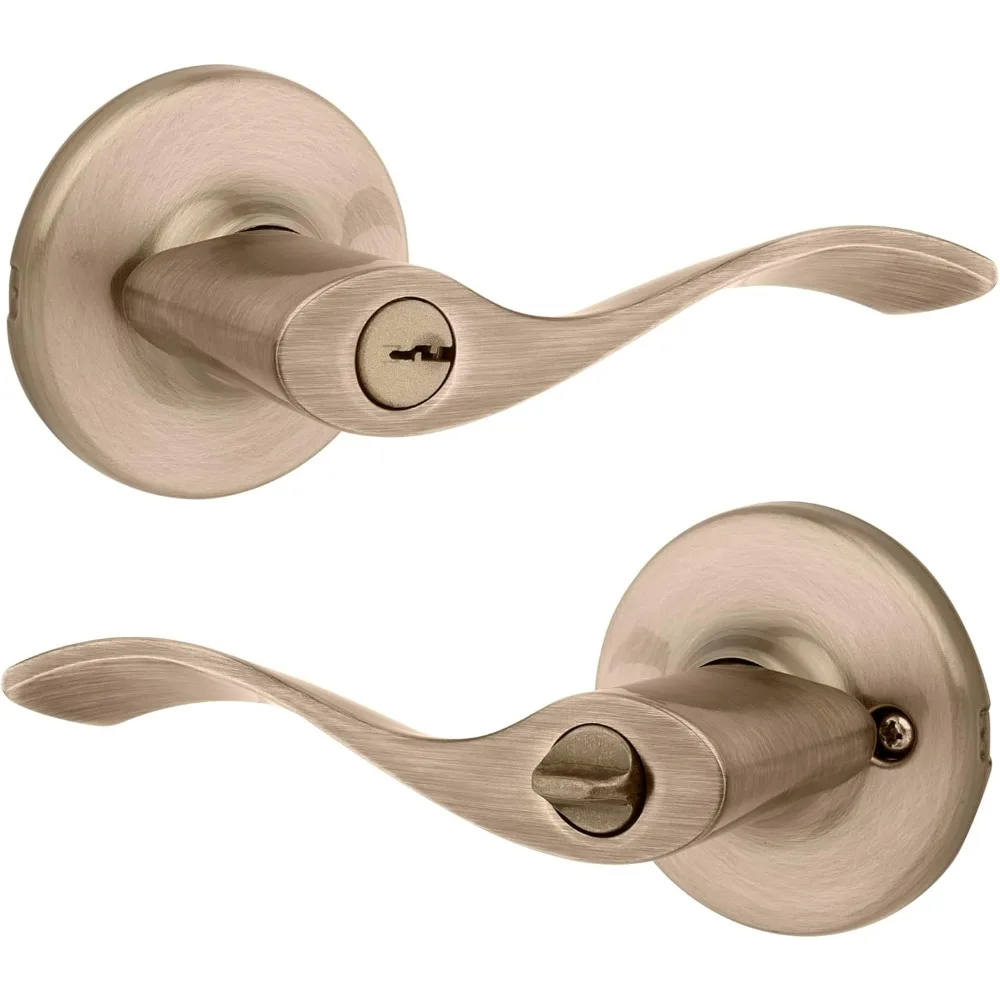 

SmartKey Reversible Lever Entry Door Handle Lock with Key Exterior Front Entrance Bedroom Antique Brass Pick Resistant