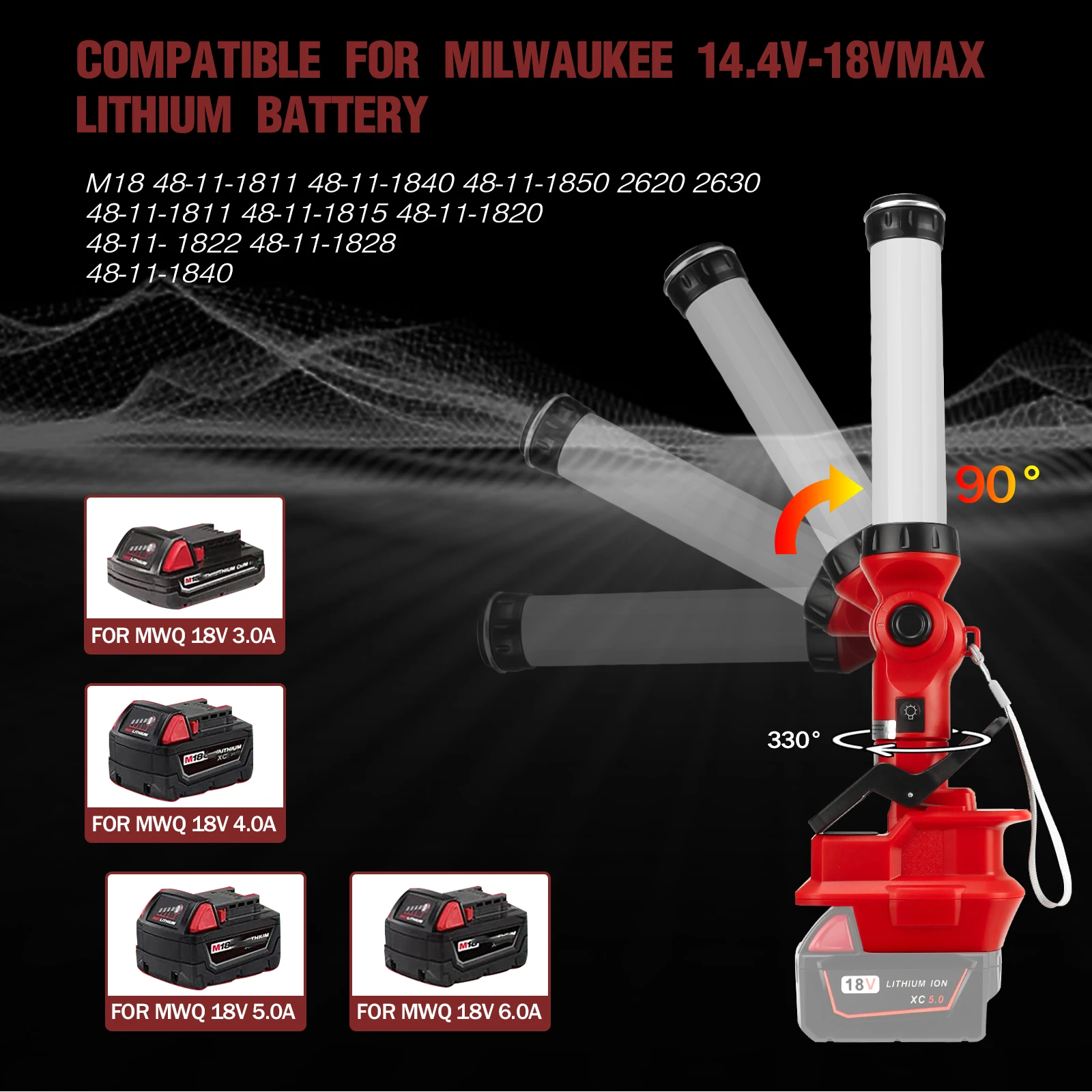 Milwaukee-屋外LEDワークライト,2000ルーメン,14.4v-18v,クリップ付きポータブルキャンプランタン,ダウンライト,屋外照明