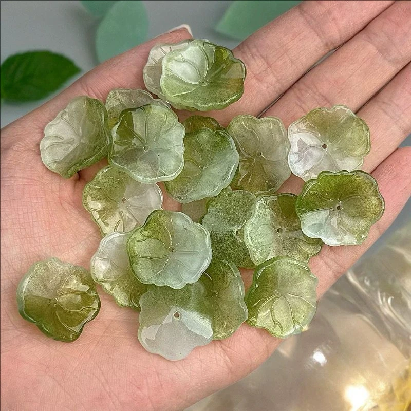 20Pcs/Lot New Creative Torus Glass Lotus Leaves Beads Charm Connectors Diy Earrings Hair Jewelry Making Accessories Material