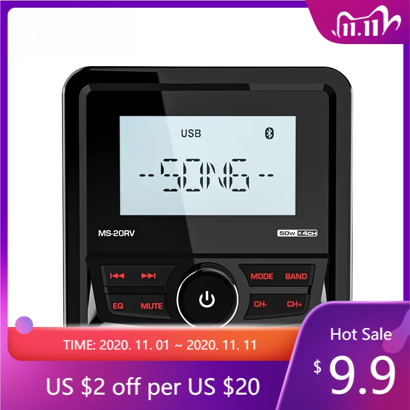 

STLF Marine Stereo Receiver FM AM Subwoofer BT Music AUX MP3 Player for Motorcycle Marine Golf