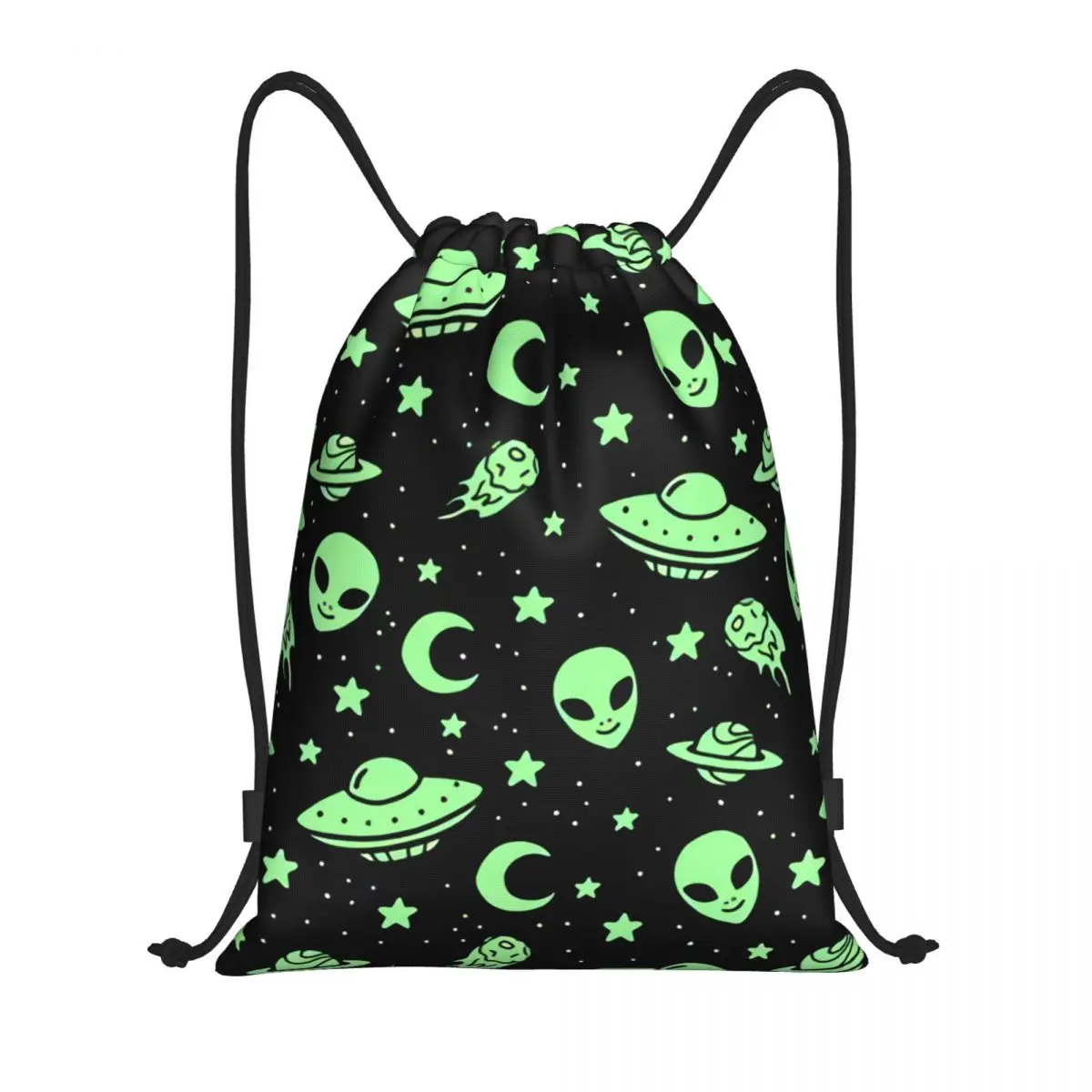 

Пользовательский зеленый рюкзак с НЛО и луной на шнурке, спортивная спортивная сумка для женщин и мужчин, тренировочный рюкзак