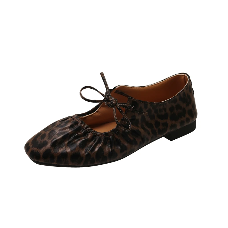 Zapatos Planos de Ballet con Estampado de Leopardo de Diseñador, Marca 2026, Zapatos Mary Jane con Punta Cuadrada para Mujer, Zapatos Casuales para Caminar con Suela Suave y Cómodos