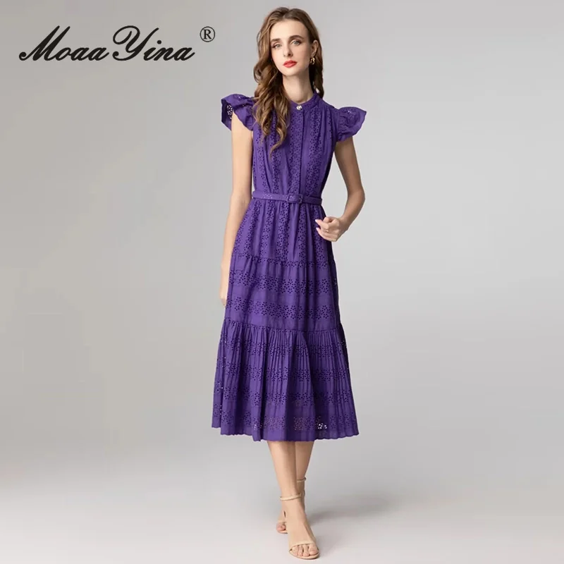 فستان نسائي عصري جديد لخريف 2025 من MoaaYina مع ياقة واقفة، برباط مجوف، مزاج، فستان متوسط الطول ﻿