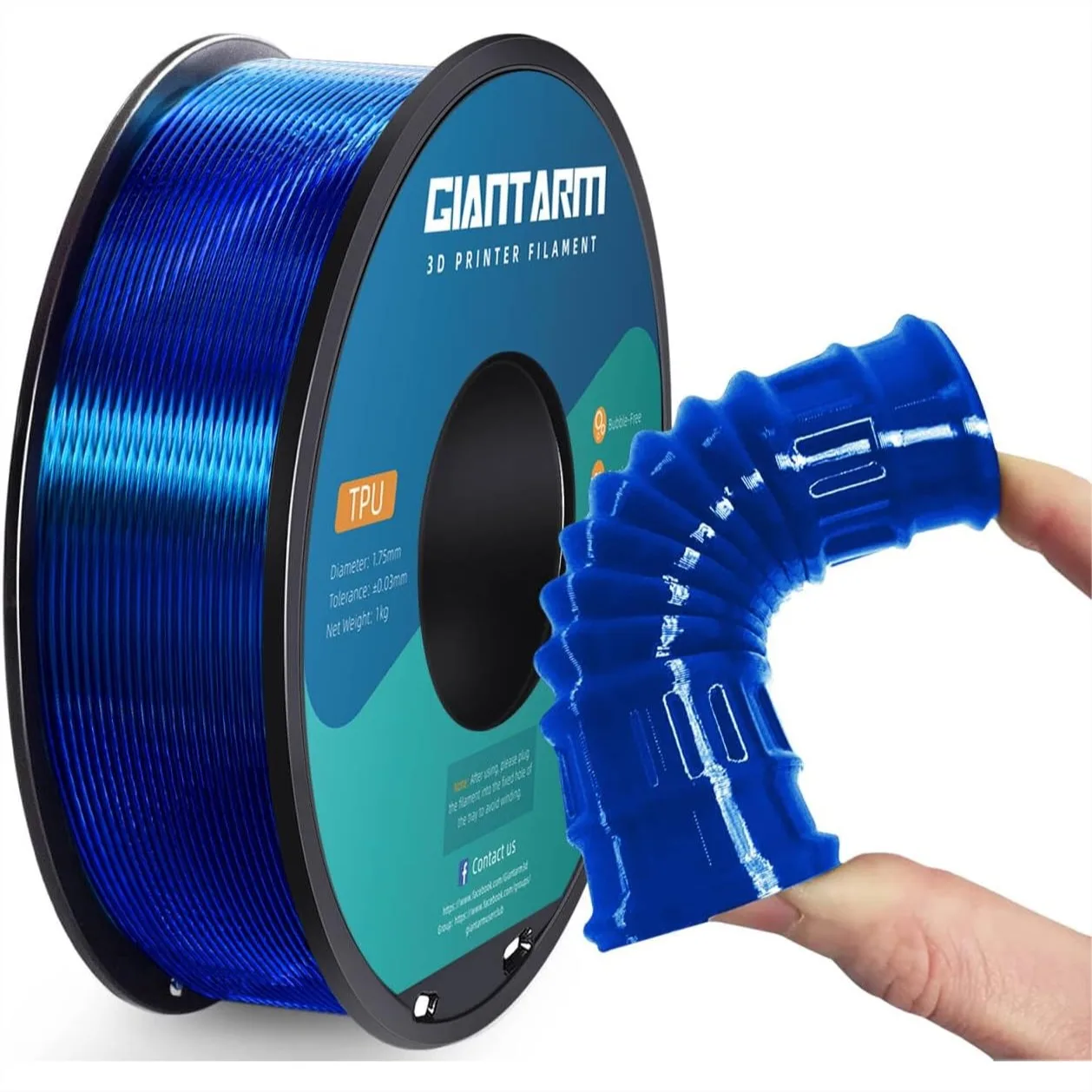

TPU Filament 1.75mm Flexible Soft Blue 3D Printer Filament, 95A 1kg Spool (2.2 lbs.) with +/- 0.05 mm Accuracy
