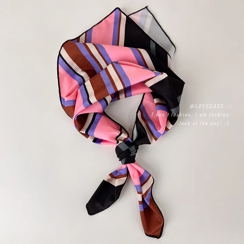 Scarf Square Satin Colorful Stripe Retro Colorblock Pink Brown Purple Geometric Lightweight Medium Women Decoration Daily Party