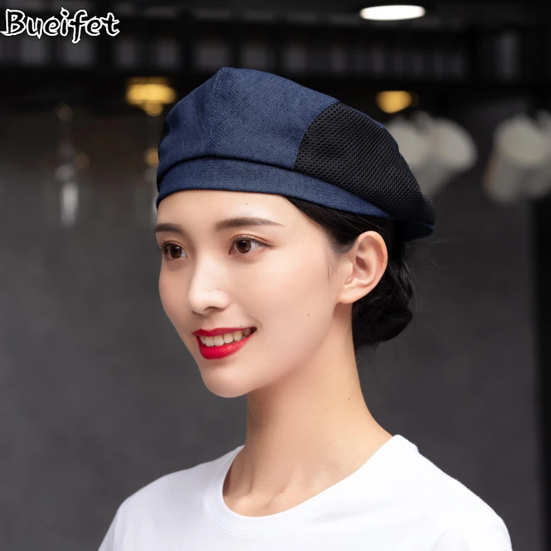 คาวบอย Beret ร้านอาหารโรงแรม Workwear Kitchen Cook อบหมวกผู้หญิงไปข้างหน้าหมวก Chef Uniform Breathable Chef อุปกรณ์เสริม