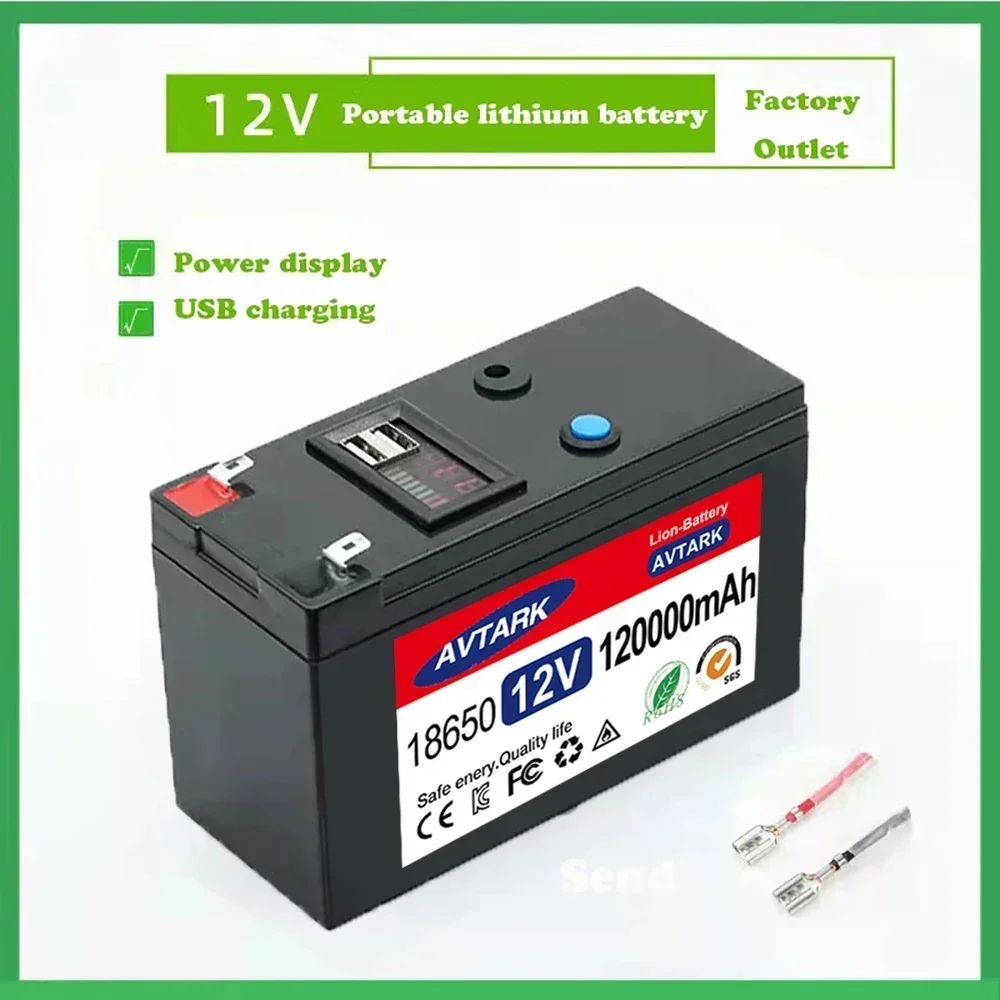 2025 Ulepszona bateria litowa LiFePO4 12 V 120 Ah Przenośny akumulator Wbudowany port ładowania 5 V 2,1 A USB Power Display Port