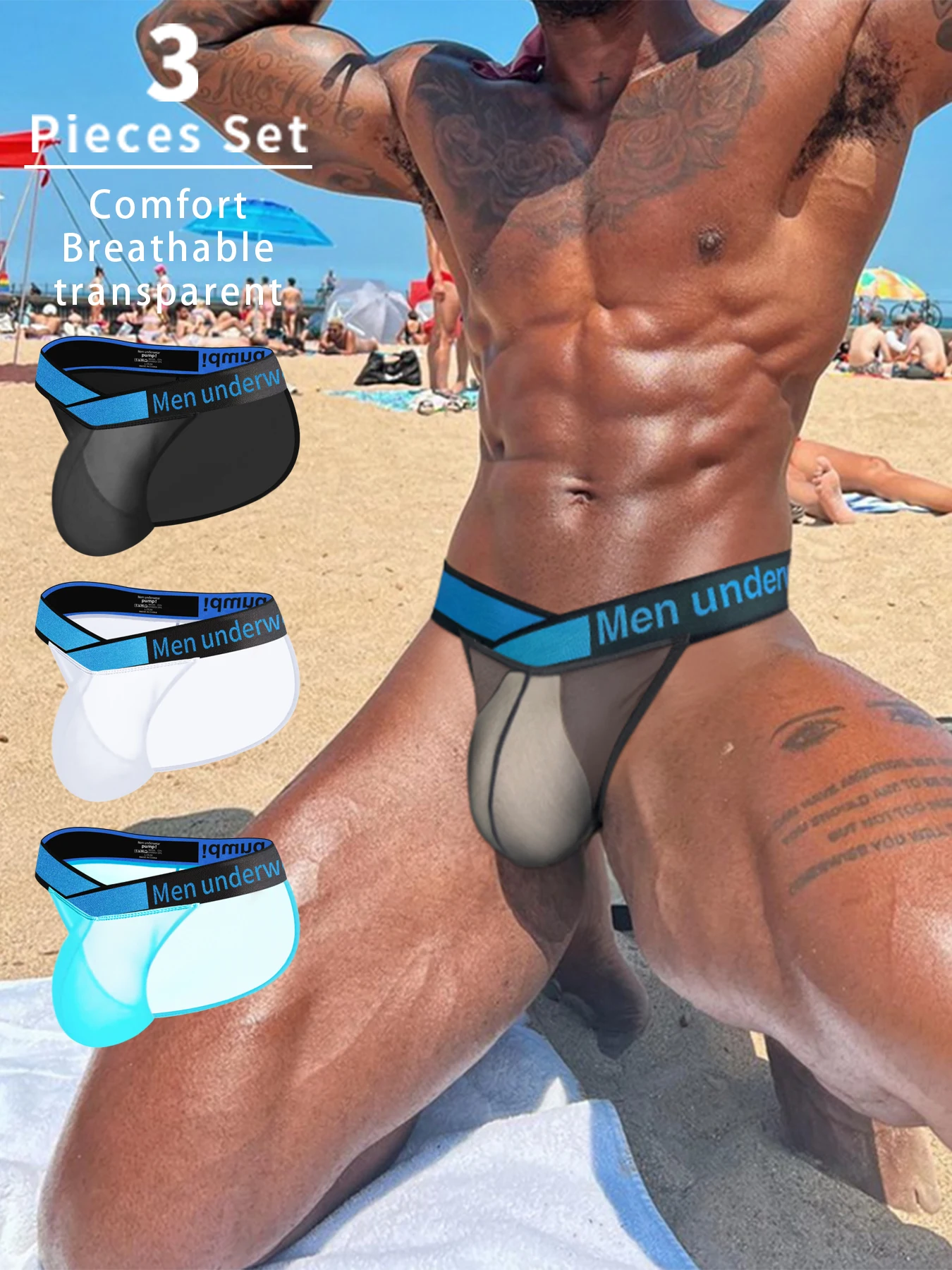 

Sexy V Low Waist Men Underwear Briefs Ultrathin Transparent Lingerie Soft Mens Underpants Laser Belt Triangle U convex Panties