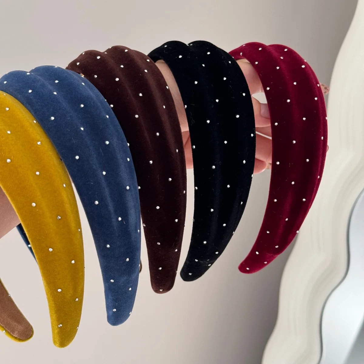 Headband Flocked Sponge Solid Color Textured Starry French Retro Non Slip Secure Fit Daily Office Travel Women Hair Accessory