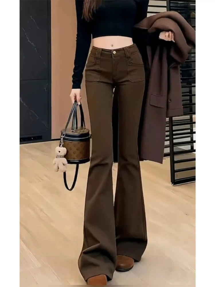 Jeans Vintage Ripped Flared Coffee Womens Spring Low Bell Tall Extra Long Retro Slouchy Baggy Oversized Horseshoe Trousers