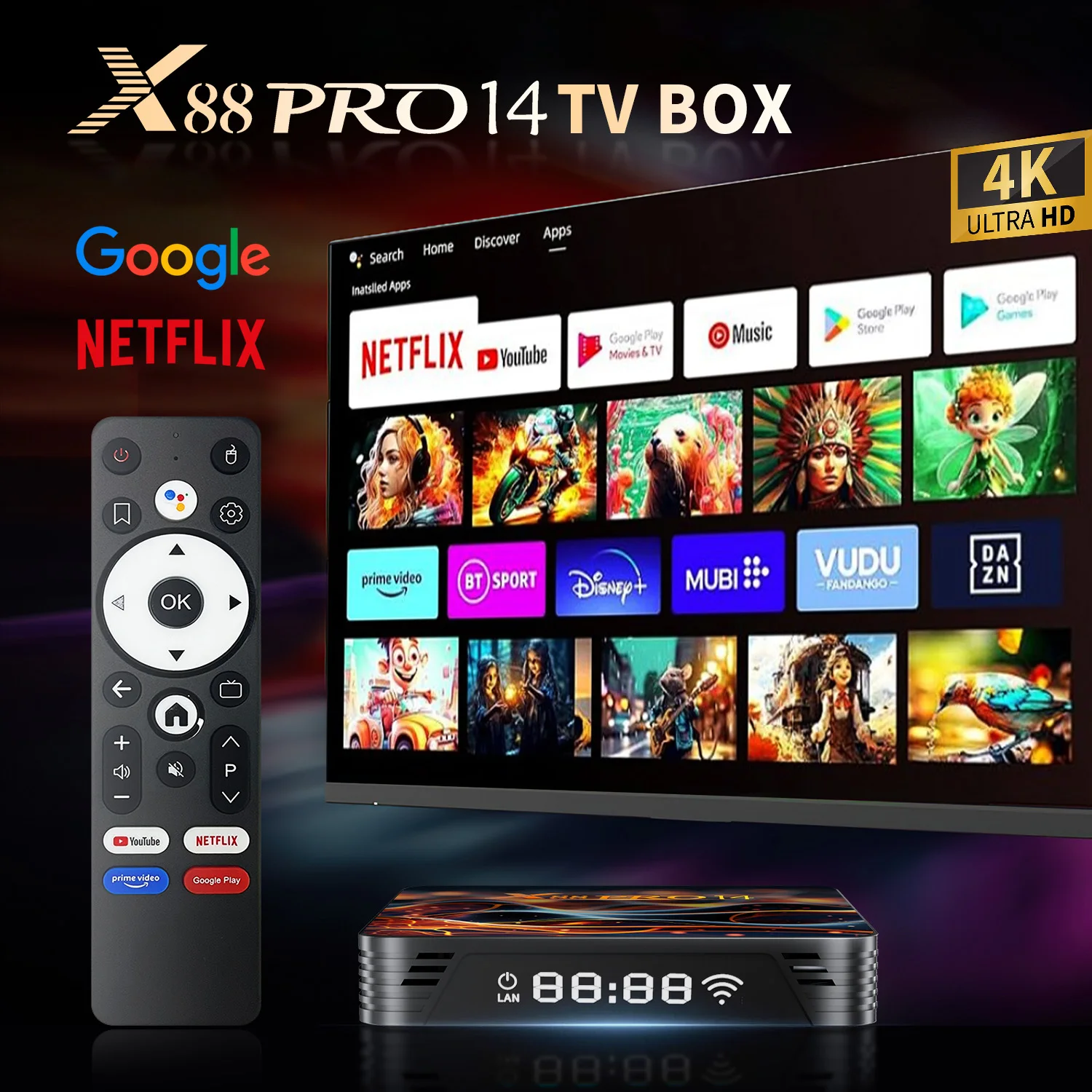 X88 Pro 14 RK3518 Original Android 14 TV Box Quad Core 4K LAN 100M Wifi6 BT 5.0 télécommande vocale lecteur multimédia décodeur