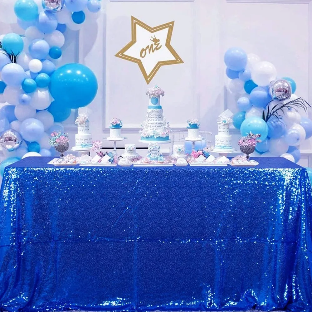 Practical Rectangular Party Sequin Tablecloth Sparkling Solid Color Table Linen Polyester Table Decoration Baby Shower
