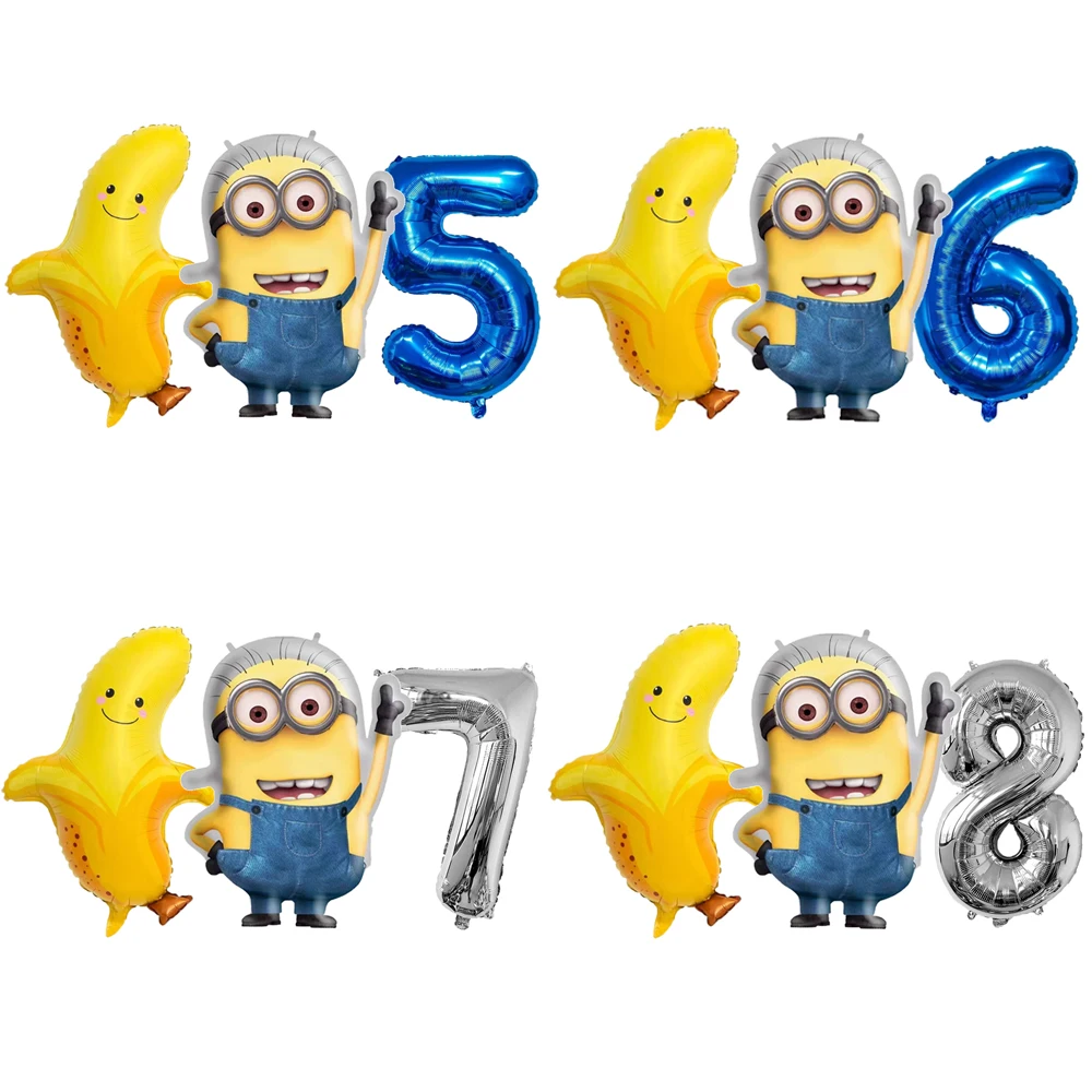 Globos de fiesta temáticos de Minones y plátano de dibujos animados, decoración de fondo, globo de aluminio con números de 32 pulgadas para niños, fiesta de cumpleaños, regalo de Baby Shower