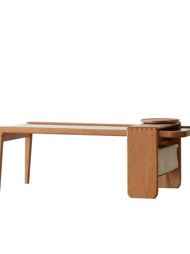 

ZZXL Coffee Table Solid Wood Cherrywood Glass Table Rounded Nordic Small Apartment