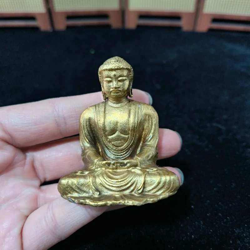 Retro Gilded Amitabha Buddha Figurine Meditating Sitting Buddha Statue Buddhist Home Temple Spiritual Decor Collectible Gift