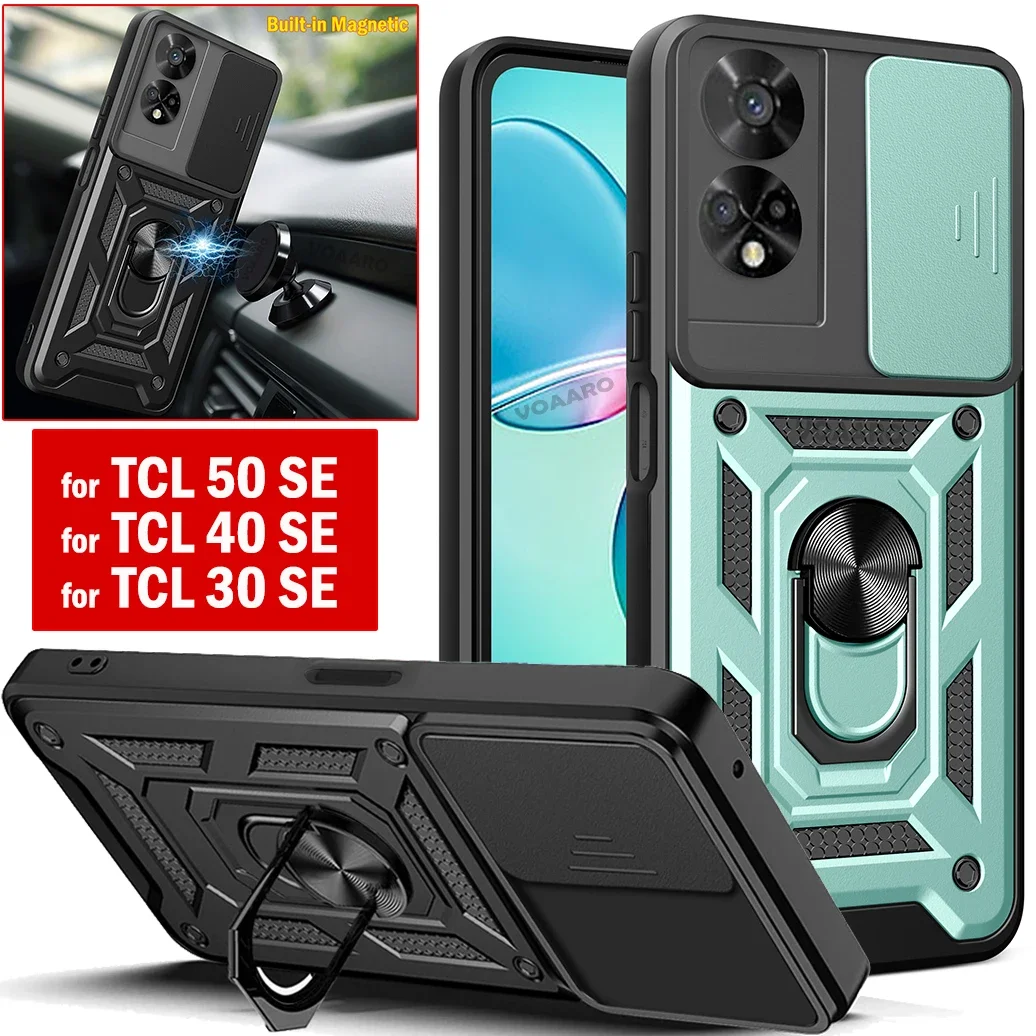 Slide Lens Camera Protection Funda for TCL 50 SE Armor Case Cover for TCL 50 40 30 SE 4G Case Magnetic Ring Stand Holder Capa