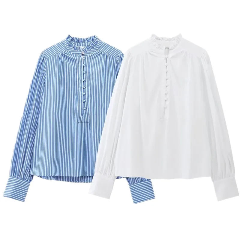 

Spring 2025 Women's Faion Casual Cotton Long Sve Pleated Collar irt Versatile Loose Fit Regular Length Premium Quali