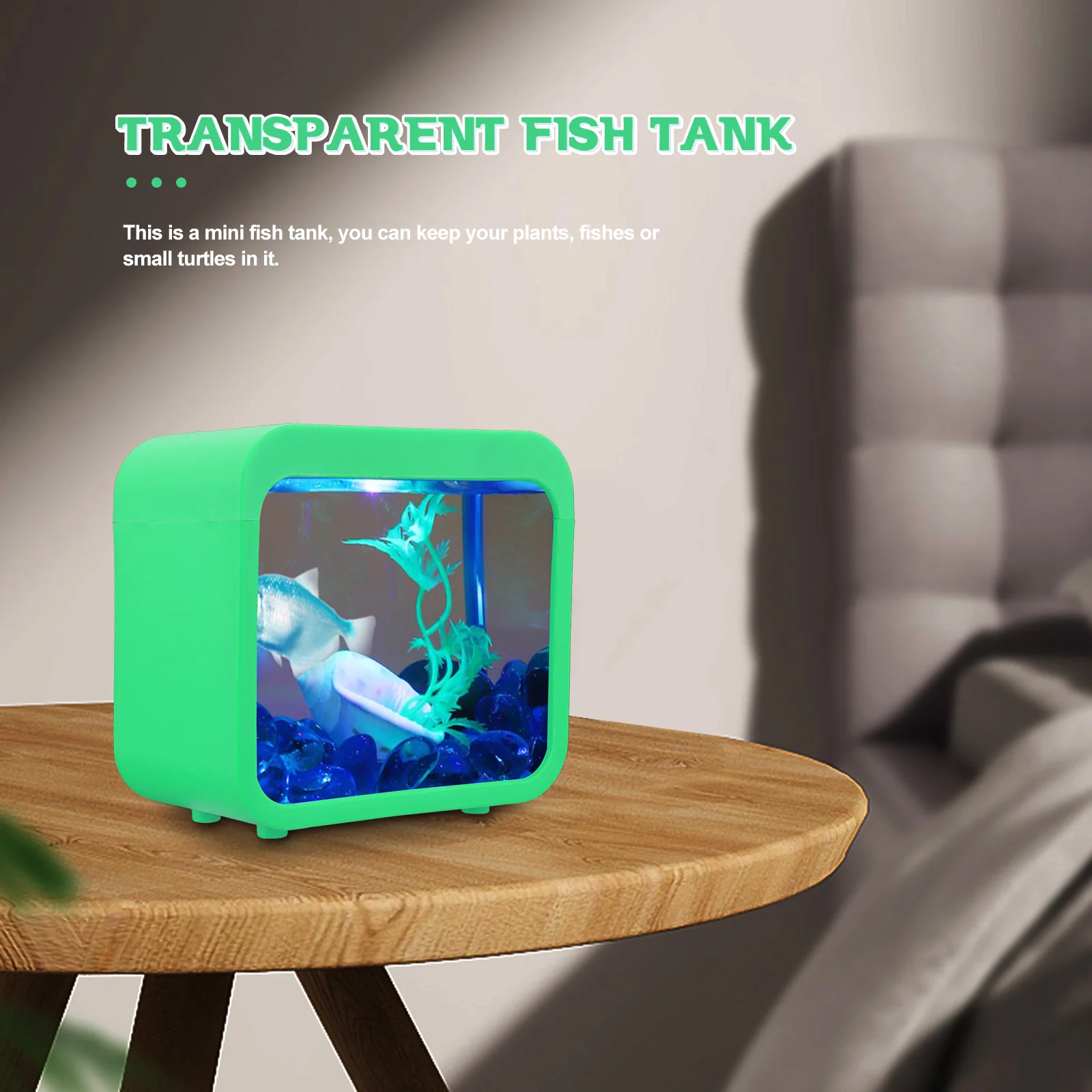 

Transparent Fish Tank with Light 5 Colors Mini Bubble Lamp Plastic Aquarium Detachable Betta Tank Small Desktop Decor Pet