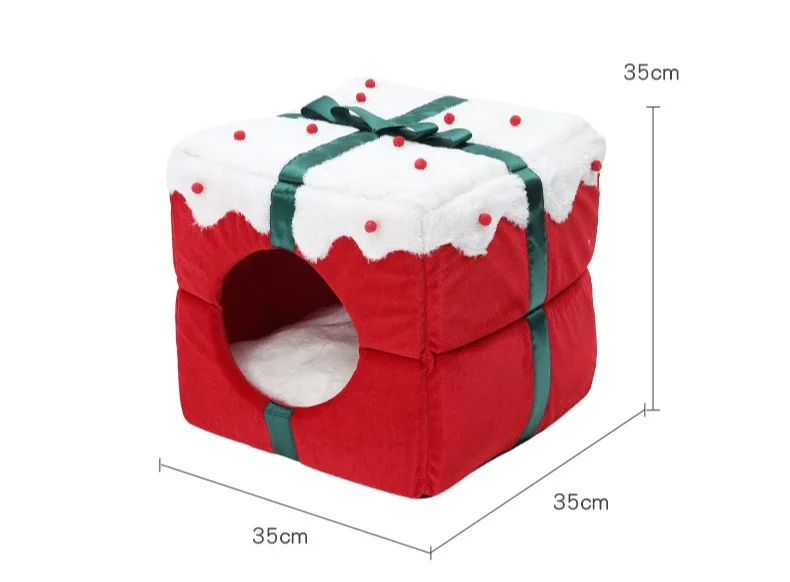 Large Space Gift Box Christmas Cat Litter One Litter Dual-purpose Square Pet Litter Fully Enclosed Winter Puppy Litter Cat House