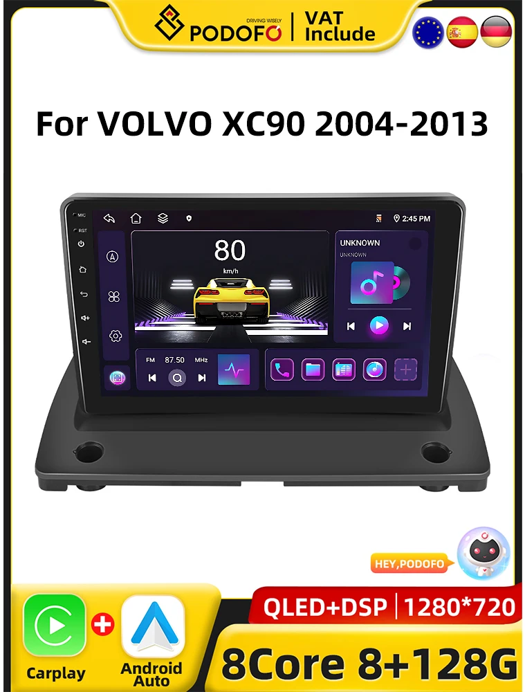 Podofo 4G CarPlay Android Radio For Volov XC90 2004-2013 Car Intelligent System 2din GPS Stereo Head Unit RDS Multimedia Player