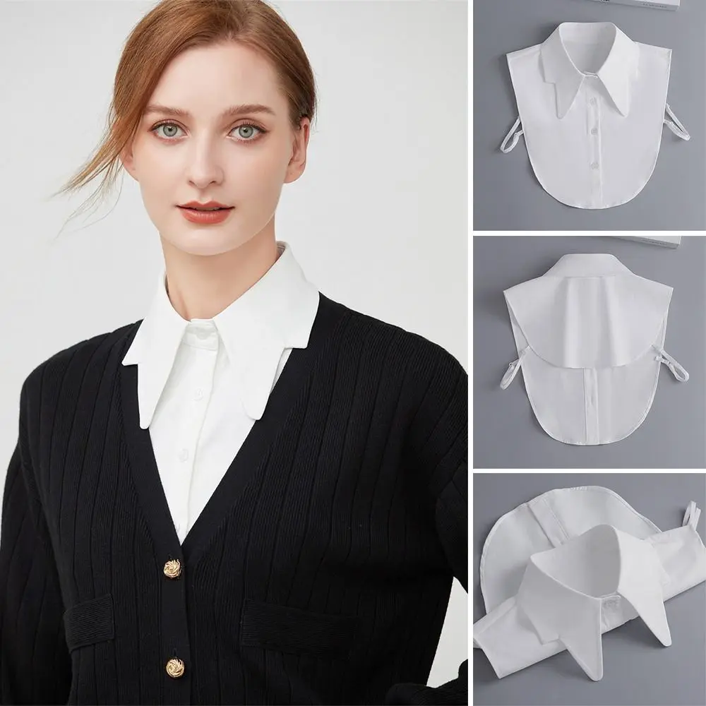 Aksesoris pakaian katun wanita, blus kerah palsu, kemeja klasik katun, kerah Lapel
