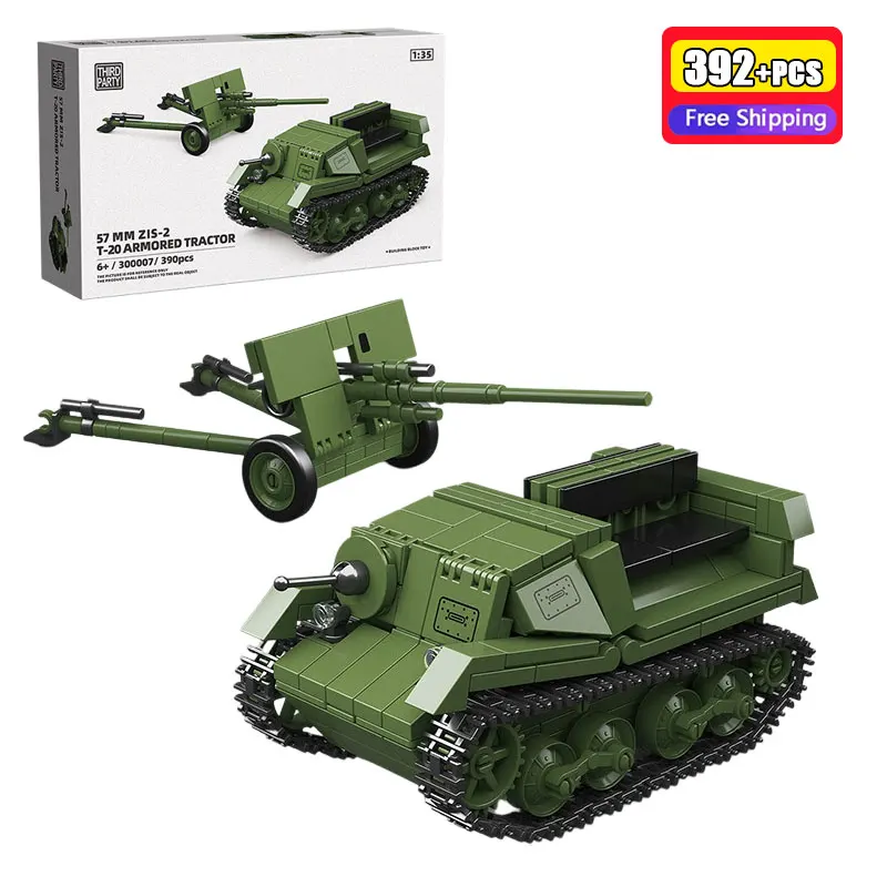 

Советский танковый тягач Т-20 с противотанковой пушкой ЗиС-2, конструктор, военная техника времен Второй мировой войны, строительные блоки, игрушка для мальчиков, подарок