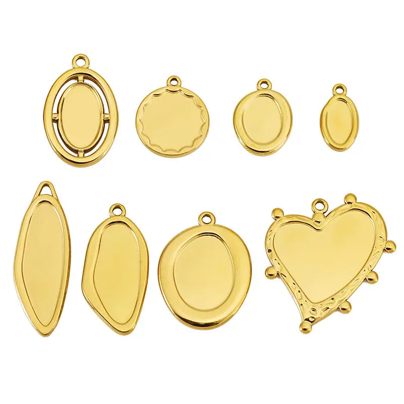 

5pcs/lot Stainless Steel Irregular Heart Oval Bezel Charm Trays Blank Cabochon Pendant Base DIY Necklace Jewelry Making Supplie