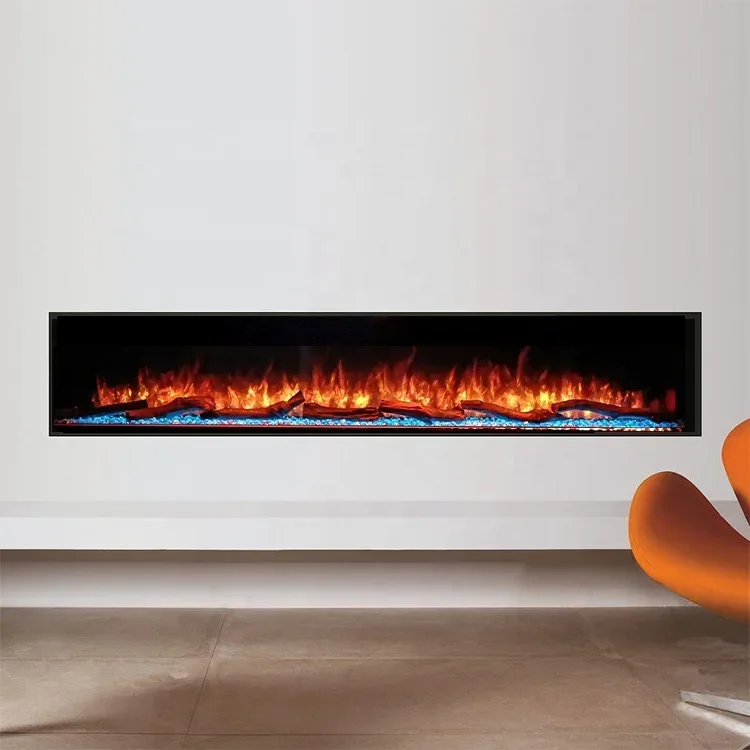 Built-in Electric Fireplace high-end insert heater RGB Modern 3 sided view hybrid flame living room decorating fireplace 90 inch