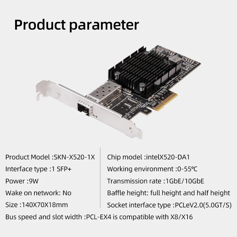 Imagem -05 - Xikestand-nic Placa de Rede X520-da1 Chip Pci-e x8 Fibra Óptica Adaptador para Servidor Único 10g Sfp +