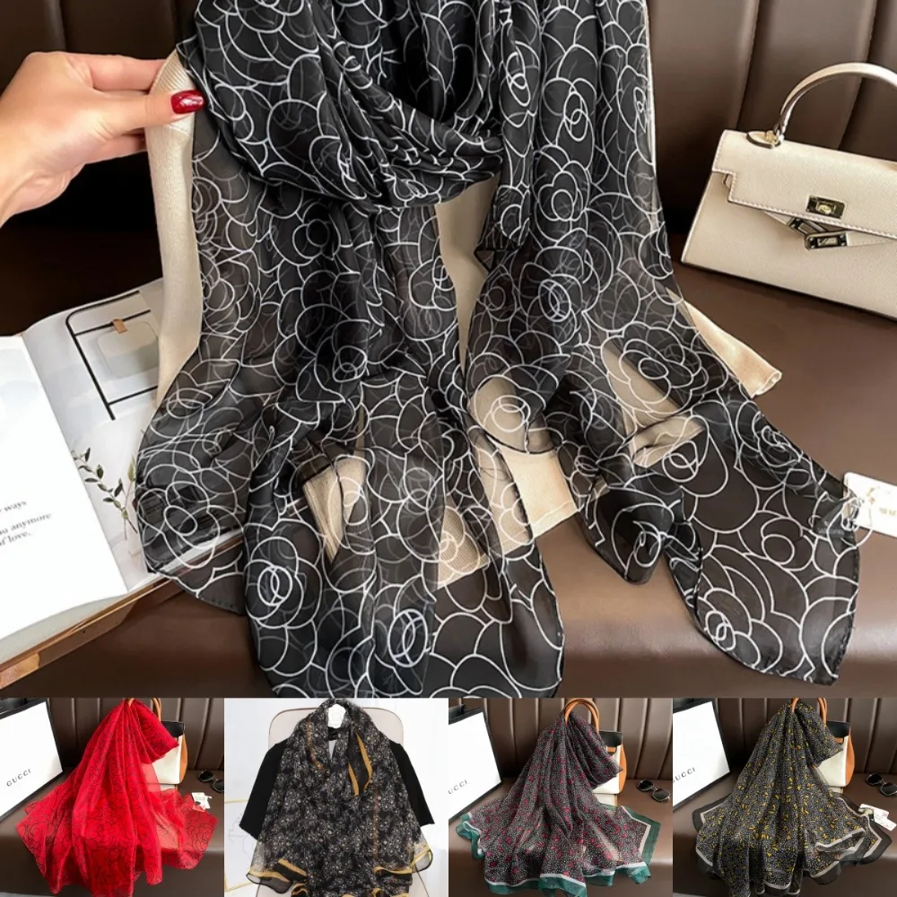 

New Silk Beach Stoles Scarf Floral Thin Sunscreen Shawl 135*180cm Soft Feeling Women Hijab for Summer Spring