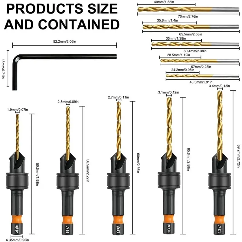 【RECOMENDAR】Spiral Drill Bit Set 4, 6, 8, 10, 12, 1/4 Inch Countersink Drill Bit For Wood For Woodworking