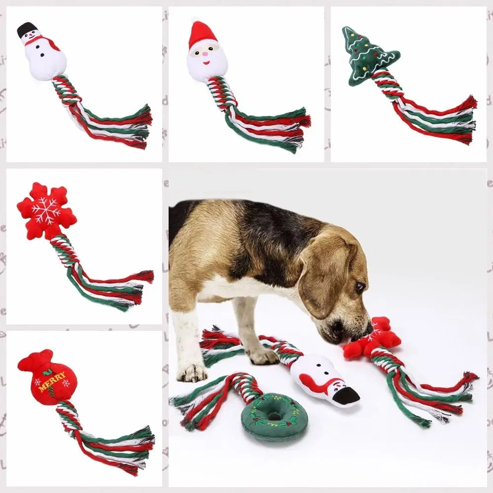 Snowman/Christmas Tree Christmas Dog Toys Snowflake/Doughnut Shape Plush Puppy Rope Toys Soft Bite Resistant