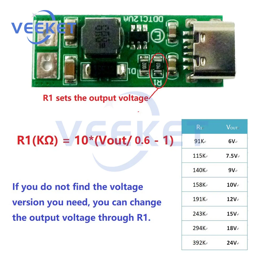 9W mini Type-C USB DC 5V to 6V 9V 12V 15V 24V DC DC Boost Boost Converter PWM PFM Regulator Module