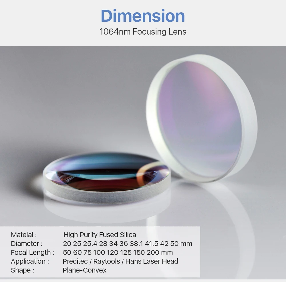 Cloudray 1 Stück Fokussier- und Kollimationslinse Durchmesser. 20 – OEM-Quarz-Sicherheits-Silica-Faserlaser mit einem Durchmesser von 50 und 1064 nm Raytools – Detail 6